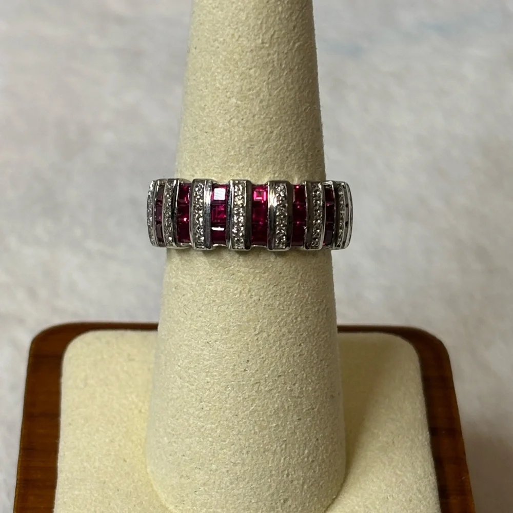 1.5 CTW Ruby Ring White Sapphire 925 Sterling Silver